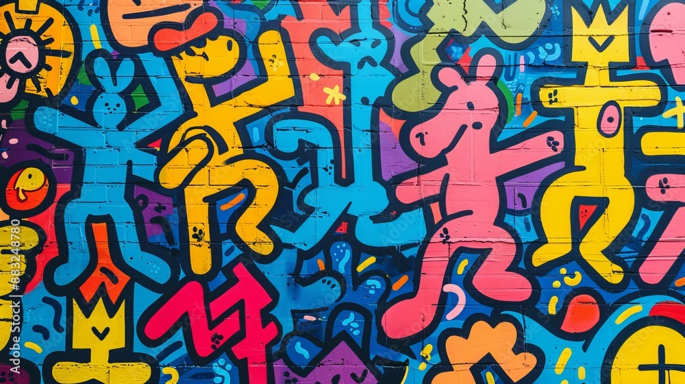 Colorful Graffiti Art on Brick Wall Colorful Graffiti Art on Brick Wall