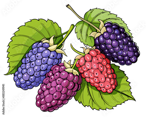 illustration Vector of fresh mulberries on isolated white background, fruit cartoon