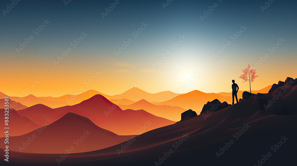 generated illustration of  a person looking up with a staircase leading up