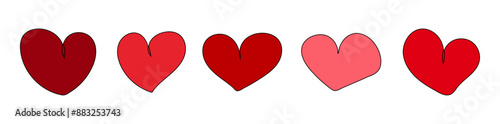 A set of hearts. Hand-drawn hearts in red colors. Red hearts icons.
