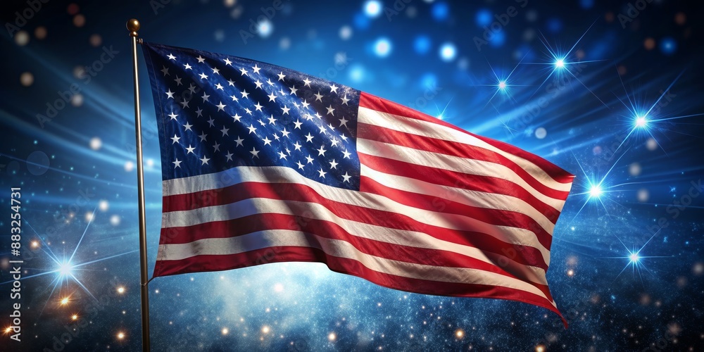 American Flag Waving in a Starry Night Sky, Patriotism, Independence Day, USA, Freedom American Flag Waving in a Starry Night Sky, Patriotism, Independence Day, USA, Freedom