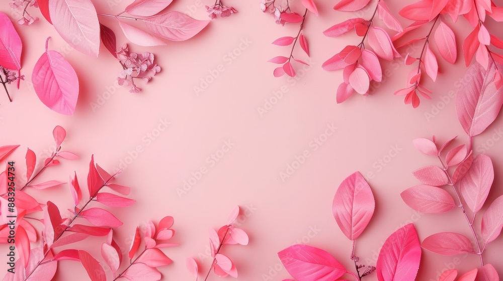 A stylish pink foliage border frames a minimalist background, providing ample copy space for personalized messages or graphics. A stylish pink foliage border frames a minimalist background, providing ample copy space for personalized messages or graphics.