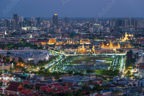Aerial view of Sanam Luang and the Grand Palace of Thailand