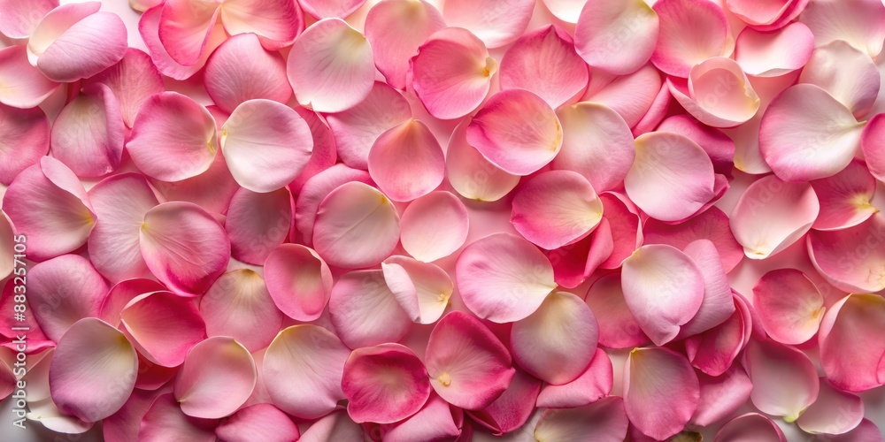 Obraz premium Close-Up View of Delicate Pink Rose Petals, Scattered Arrangement, Soft Pastel Hues, Romantic and Fragrant, rose petals, floral background, romantic