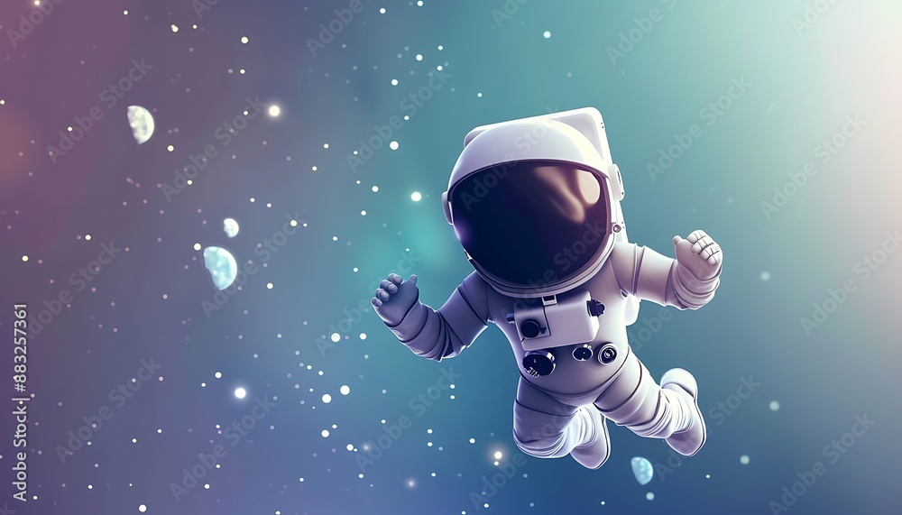 Delightful white cartoon astronaut navigating zero gravity Delightful white cartoon astronaut navigating zero gravity