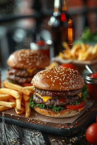 Delicious Beef Burger and Fries Artwork