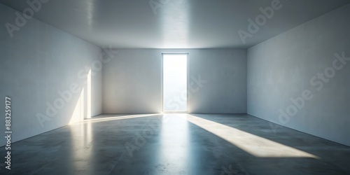 Empty Room with Window Light, White Walls, Concrete Floor, Minimalism, Interior Design, Architecture, Light and Shadow