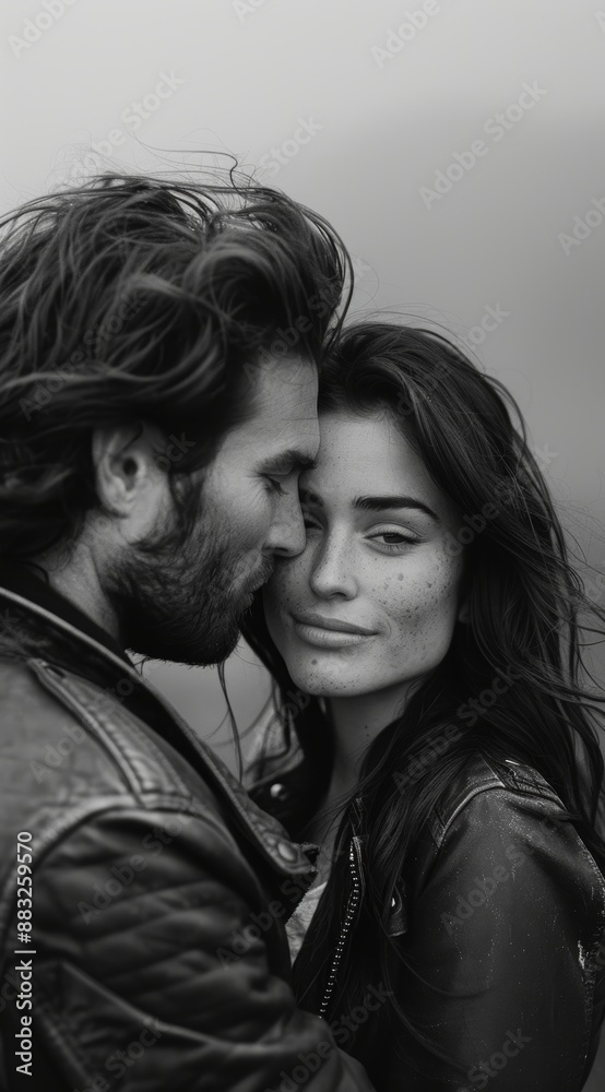 Romantic Kiss in Leather Jacket Generative AI Romantic Kiss in Leather Jacket Generative AI