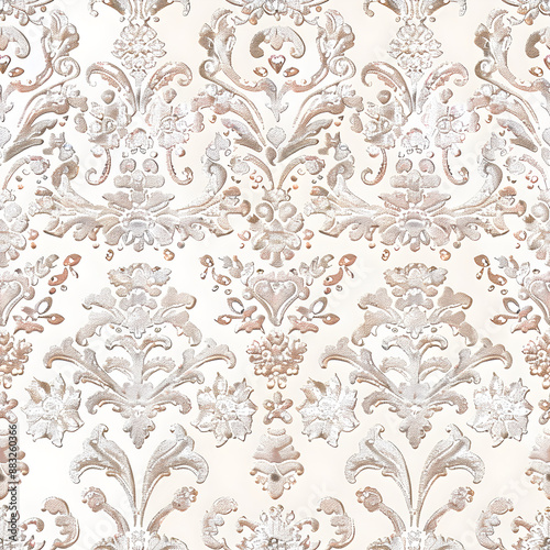 Wallpaper Mural Seamless damask pattern repeating floral design in pink and silver Torontodigital.ca