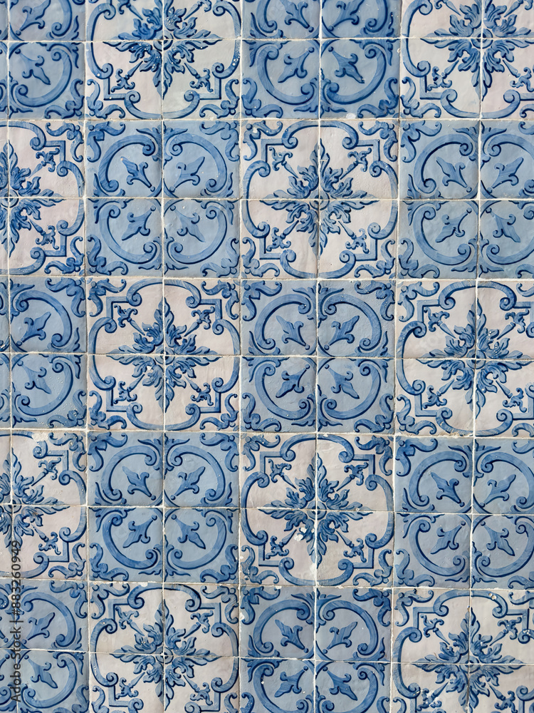 Seamless Azulejo tile, hand drawn vector illustration, typical Portuguese and Spanish tile