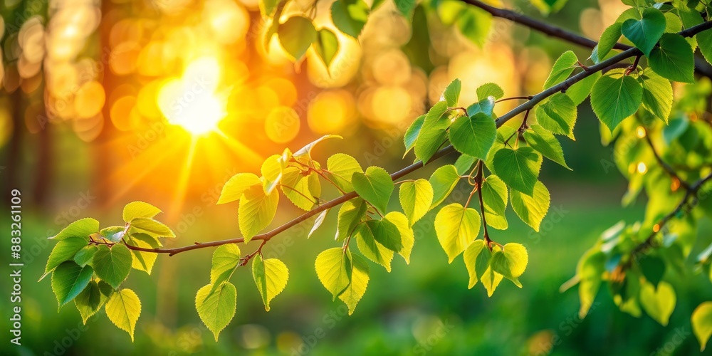 Obraz premium Golden Hour Sunlight Filtering Through Leaves, Branch, Nature, Sunlight, Green , bokeh, spring