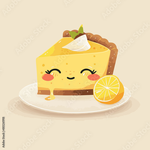 Cute Cartoon Lemon Pie Food...