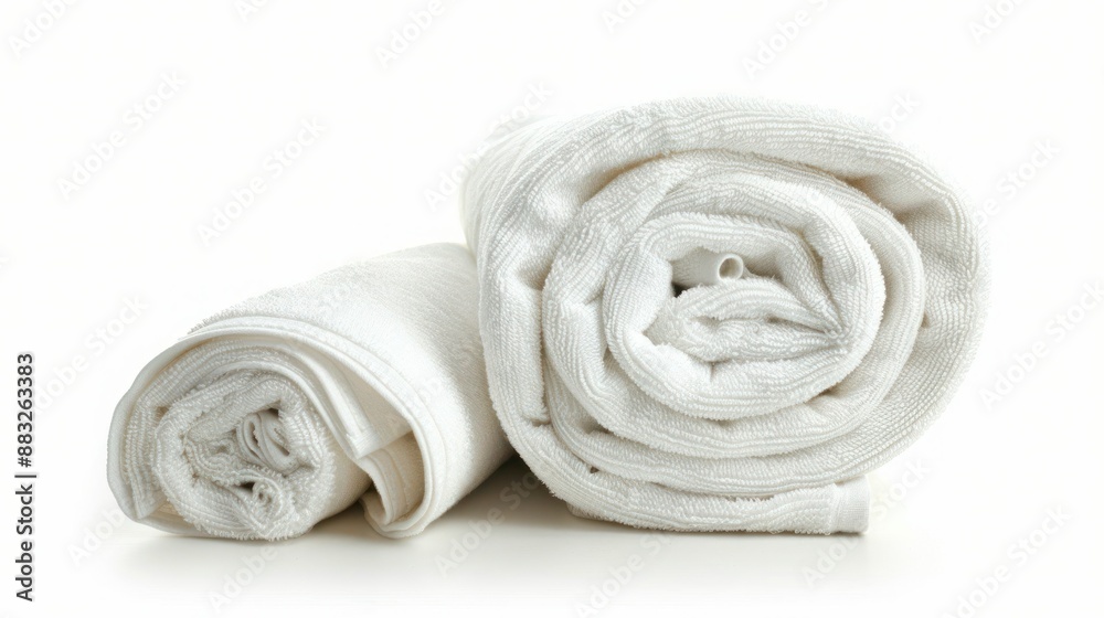 New rolled up white cloth beach towels isolated on white background with clipping path. New rolled up white cloth beach towels isolated on white background with clipping path.