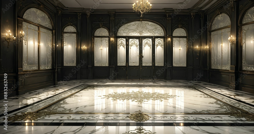 interior entrance door of gothic house palace castle ballroom mansion lobby. white and black art deco art nuevo dark black style with filigree ornamental floral embellishments.. interior entrance door of gothic house palace castle ballroom mansion lobby. white and black art deco art nuevo dark black style with filigree ornamental floral embellishments..