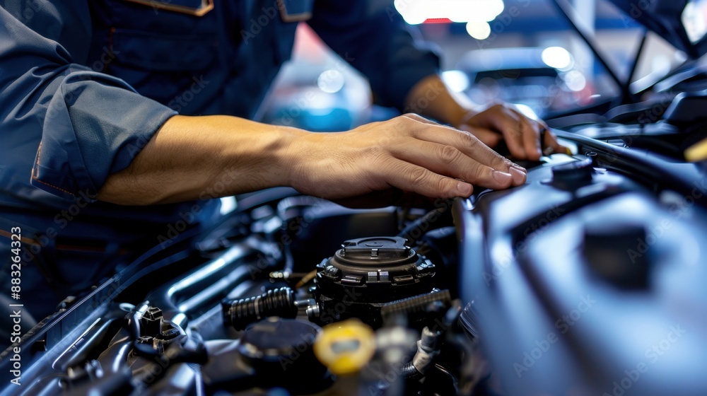 A mechanic s hand inspecting a car, highlighting the concept of thorough service and customer satisfaction. A mechanic s hand inspecting a car, highlighting the concept of thorough service and customer satisfaction.