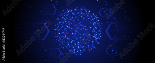 Neural network concept. Connected cells with links. High technology process. Abstract futuristic background. Vector art.