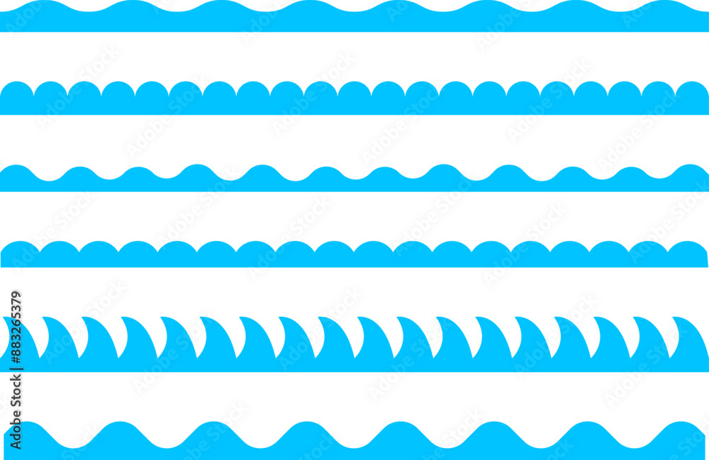 Water wave, sea wave. Wavy line. Seamless marine decoration pattern background. Vector ocean wave shape. Water logo, symbol or sign vector collection. Water wave, sea wave. Wavy line. Seamless marine decoration pattern background. Vector ocean wave shape. Water logo, symbol or sign vector collection.