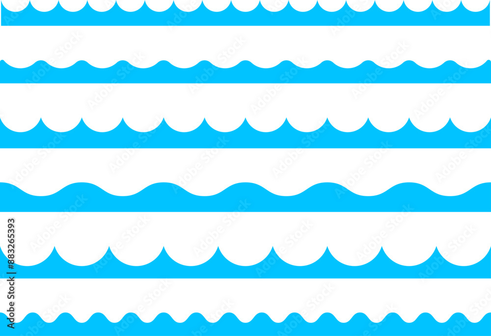 Water wave, sea wave. Wavy line. Seamless marine decoration pattern background. Vector ocean wave shape. Water logo, symbol or sign vector collection. Water wave, sea wave. Wavy line. Seamless marine decoration pattern background. Vector ocean wave shape. Water logo, symbol or sign vector collection.