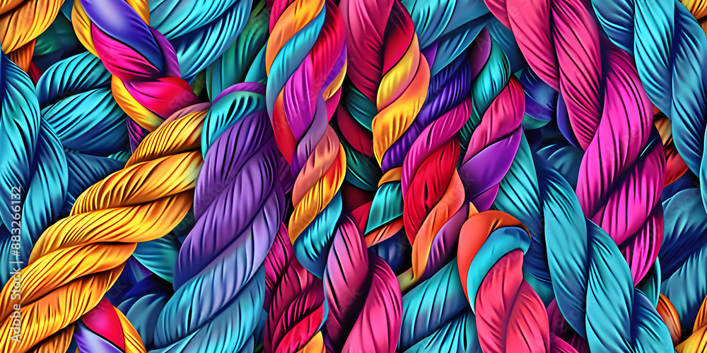 Seamless 3d Illustration of Close-up of Twisted Vibrant Color Rope and Knot Pattern and Yarns and Yarns on Textile Background With Colorful Woven Rope or Wire Pattern, Yarn, Textile, Knitting Concept Seamless 3d Illustration of Close-up of Twisted Vibrant Color Rope and Knot Pattern and Yarns and Yarns on Textile Background With Colorful Woven Rope or Wire Pattern, Yarn, Textile, Knitting Concept