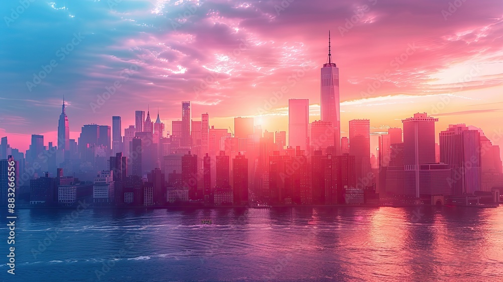Sunny day illuminating colorful city skyline Sunny day illuminating colorful city skyline