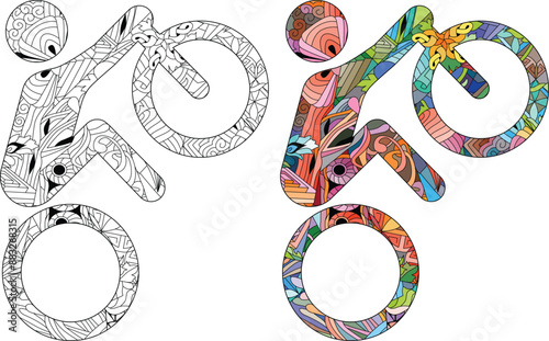 Cycling freestyle BMX icon for coloring. Olympic sport. Color and outline set
