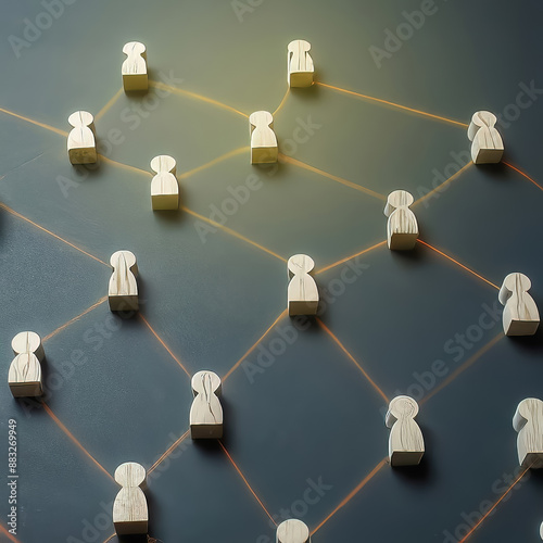 Network of interconnected people. Interactions between employees and working groups. Social business connections. Networking communication. Decentralized hierarchical system of company. Organization photo