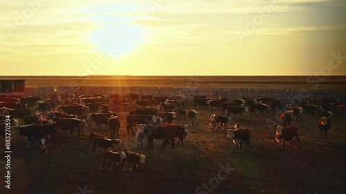 Cows graze freely at dawn