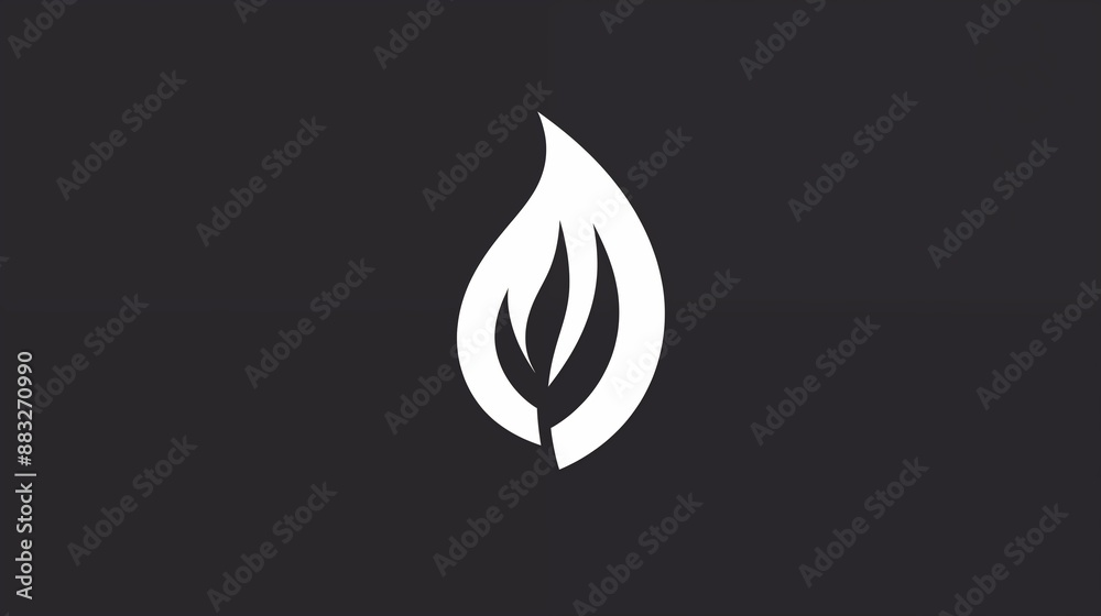 Abstract White Flame Icon on Dark Background: Minimalist Fire Symbol Abstract White Flame Icon on Dark Background: Minimalist Fire Symbol