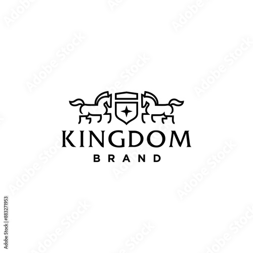 heraldic kingdom stallion standing horse crest shield line art outline logo 