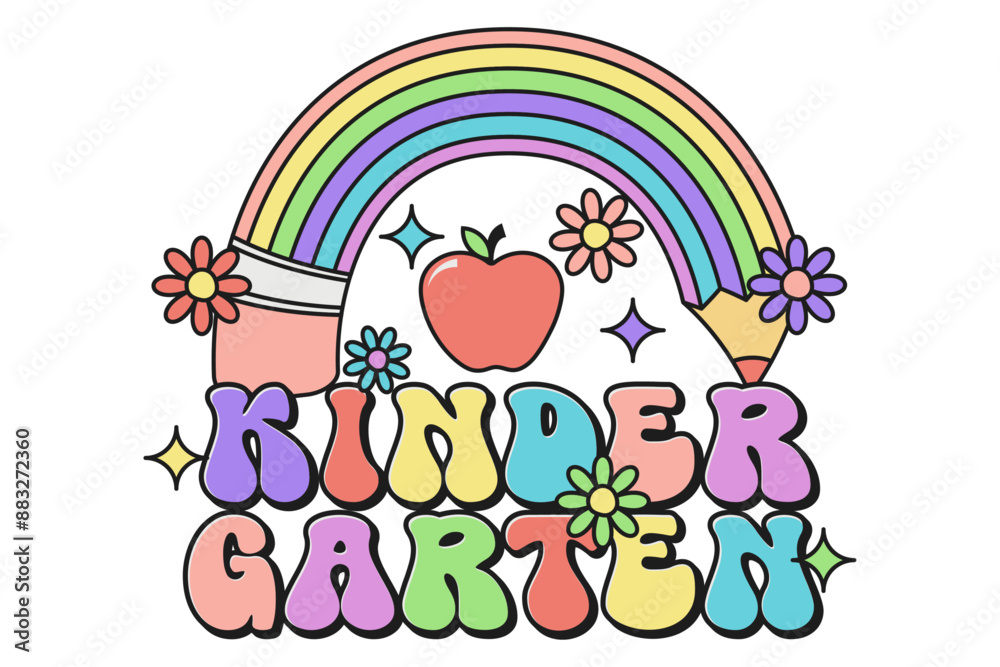 Kindergarten Typography Pencil Rainbow Isolated Background Kindergarten Typography Pencil Rainbow Isolated Background