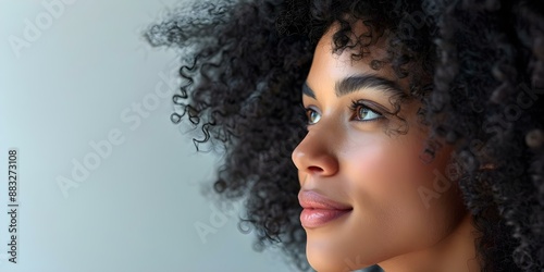Closeup profile photo showcasing dense curly hair against plain background. Concept Curly Hair Photography, Closeup Portraits, Plain Background, Detailed Shots, Profile Picture