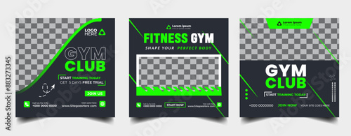 Gym fitness social media post banner template set, Sports social media square banner, gym Workout, fitness exercise social media  promotional design.