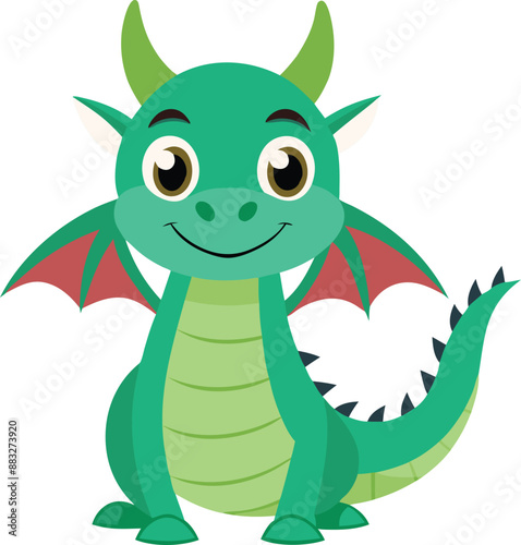 simple dragon smiling with flat color vector art