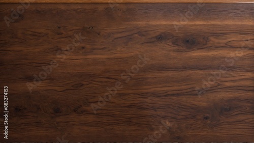 Rustic Walnut Wood Texture, A close-up photo of a rich, dark walnut wooden surface, showcasing the natural beauty of its intricate grain pattern and texture.