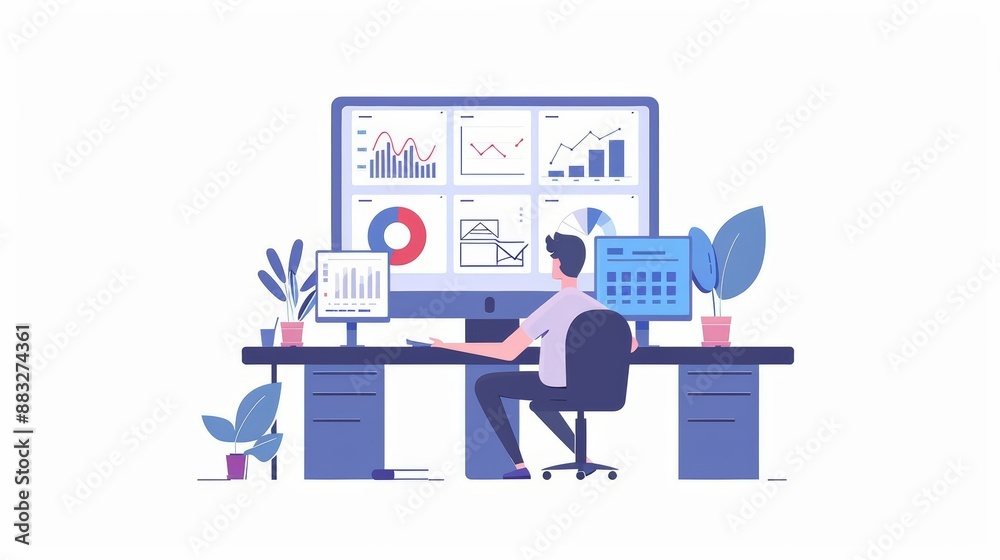 Man Monitoring Advertisement Performance, Ideal for Business and Marketing Graphics, Emphasizing Man Monitoring Advertisement Performance, Ideal for Business and Marketing Graphics, Emphasizing