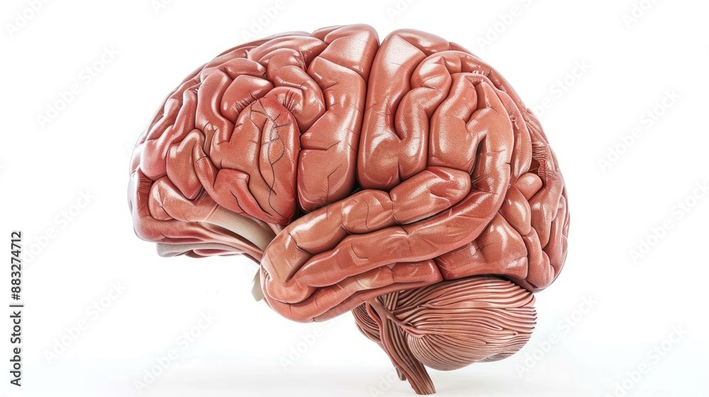 Detailed 3D visualization of human brain anatomy, isolated on white background Detailed 3D visualization of human brain anatomy, isolated on white background