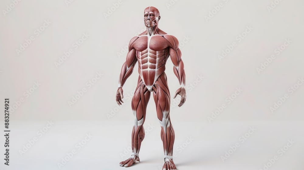 Realistic 3D model of human muscular system, isolated on white ...