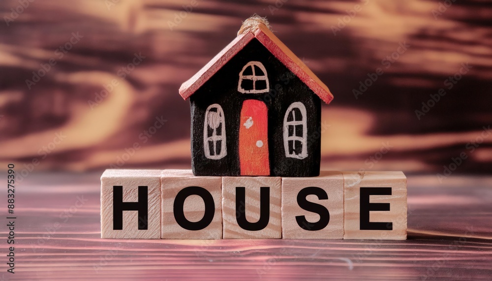 house word written on wooden blocks on house model minimalist house word written on wooden blocks on house model minimalist