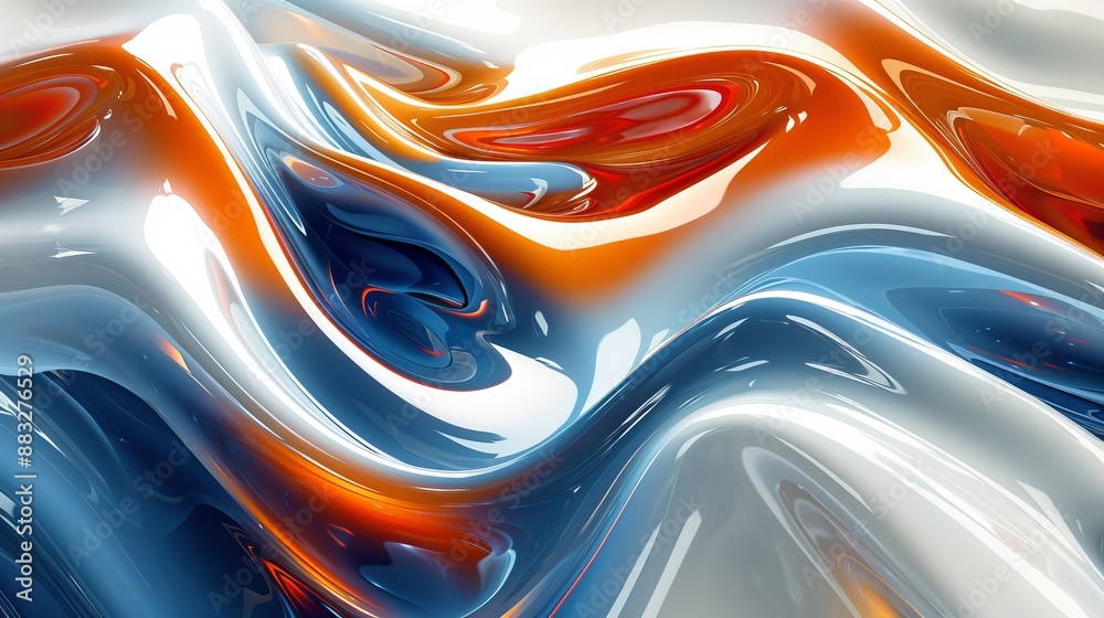 Abstract Wavy Liquid Design in Blue, Orange, and White Abstract Wavy Liquid Design in Blue, Orange, and White