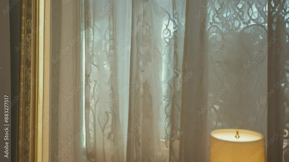Sheer lace curtains with intricate patterns. Sheer lace curtains with intricate patterns.