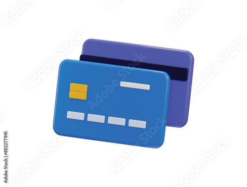 3D credit card icon on send financial payment for online shopping, online payment credit card icon on online bank icon 3d render