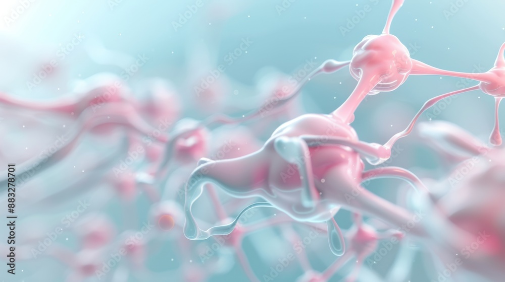 Obraz premium Pink and blue spheres are shown in a close up of a cell