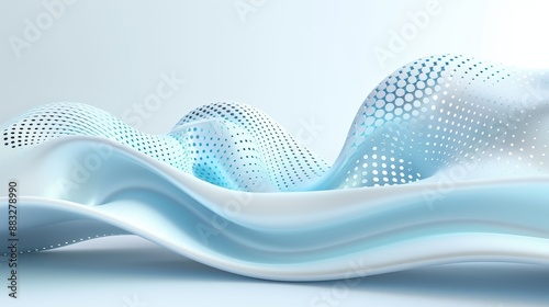 A blue and white wave with a lot of dots on it
