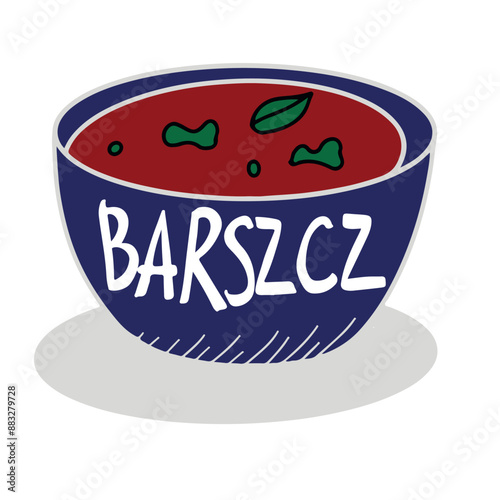 Barszcz translation (Borscht) Soup. Polish dish.Vector illustration of a sketch style.