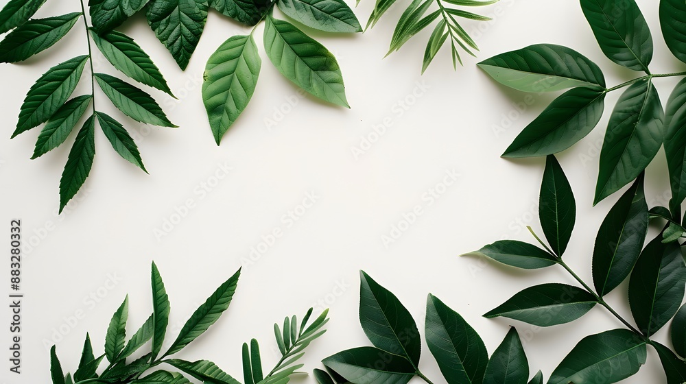 Beautiful composition layout, frame of fresh juicy textured green leaves with copy space, isolated on white background, flat lay, nature concept, close-up macro. Beautiful composition layout, frame of fresh juicy textured green leaves with copy space, isolated on white background, flat lay, nature concept, close-up macro.