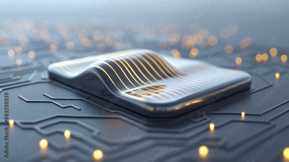 A silver object with a curved edge sits on a black background A silver object with a curved edge sits on a black background