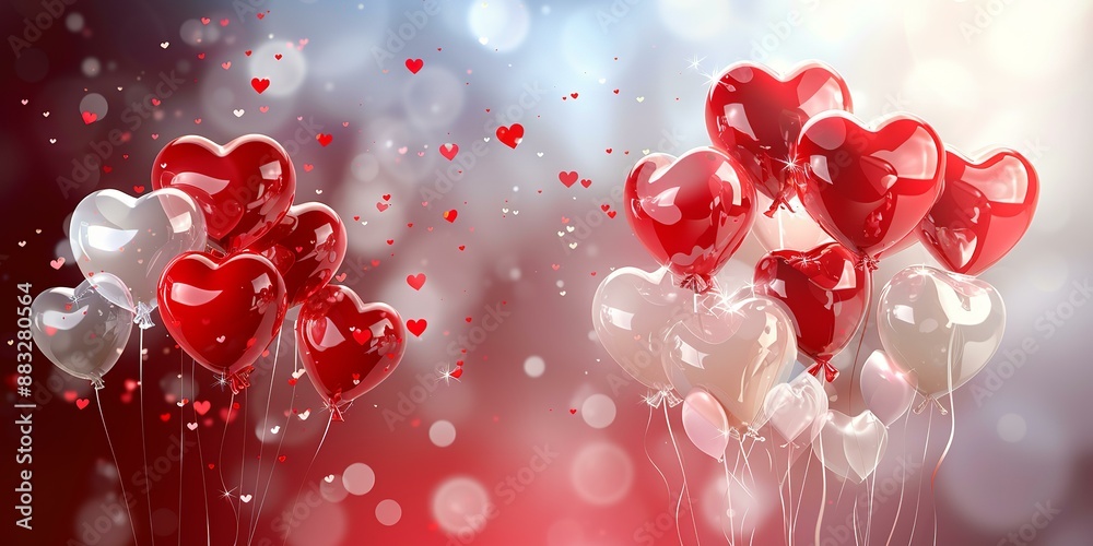 Romantic Red and White Heart Balloons