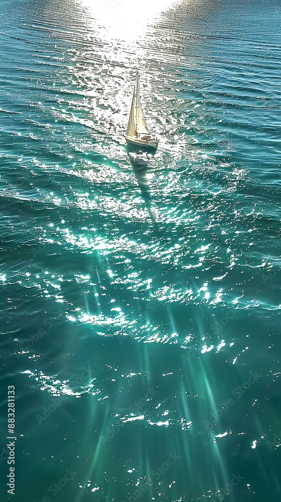 Obraz premium Sailing Boat on Sparkling Ocean Waters