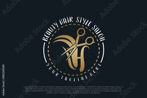 Hair salon logo design with scissor element creative concept Premium Vector