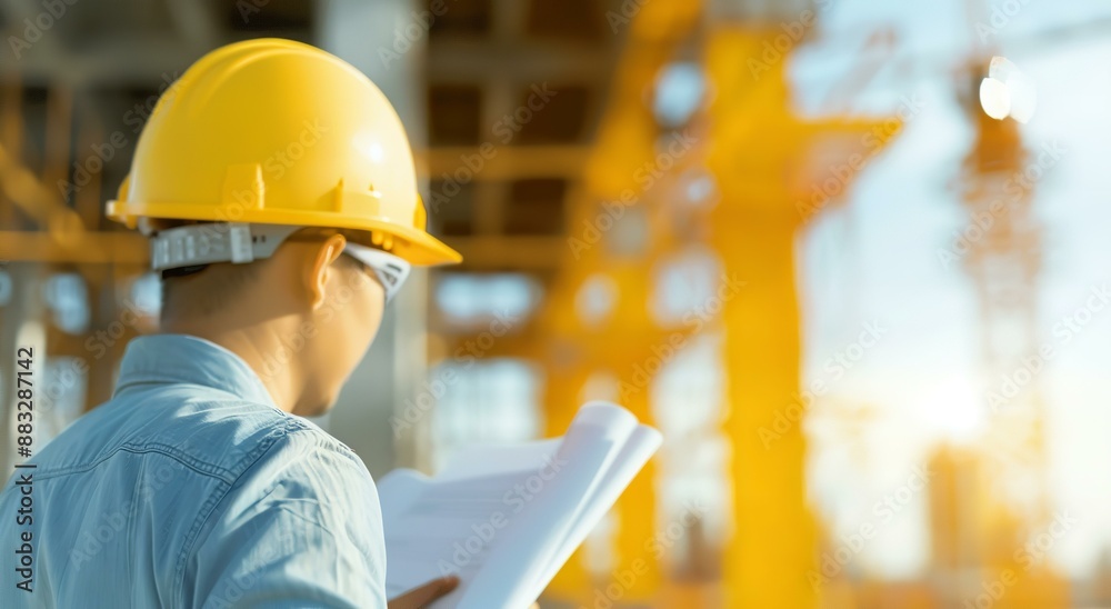 Construction Worker Reading Blueprints Construction Worker Reading Blueprints